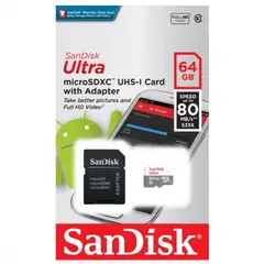 SANDISK - Memoria Micro SD Clase 10 Original 64 Gb 80mb/s