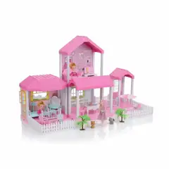 JUGUETERIA EXPRESS - Casa de Muñecas Grande 2 Pisos con Muebles y Muñecas Casa Infantil 54x37 cm Rosa