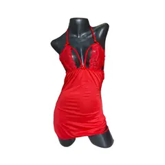 GENERICO - Baby doll en con tanga hilo Rojo en encaje Lenceria Sensual