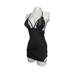 GENERICO - Baby doll con tanga hilo Negro encaje Lenceria Sensual