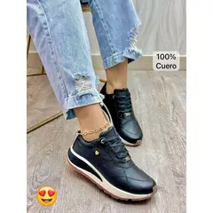 EVEGONZ - Tenis Deportivo Negro en Cuero Zapato Cómodo