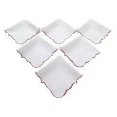 ARTESANAL - SERVILLETAS EN TELA LINO DE 32X32 CMS BORDE ROJO X 6 UNIDADES