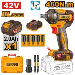 INGCO - Llave De Impacto inalámbrica 42V M12 460Nm con Batería y Cargador UCIWLI42461