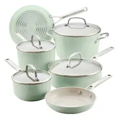 KITCHENAID - Juego de Ollas 10 pzs, Anodizado Duro, Antiadh cerámico. Inducción. color Pistachio,