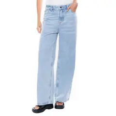 COLOR BLUE - High Waist Wide Leg Jeans Tono Claro