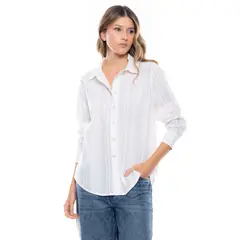 COLOR BLUE - Camisa Manga Larga En Tela Porosa