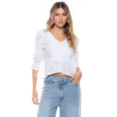 COLOR BLUE - Camisa En Ojalillo Con Volumen