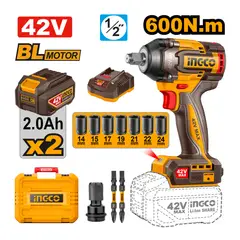 INGCO - Llave de Impacto inalámbrica 42V M1/2 600Nm Incluye 2 Baterias y Cargador UCIWLI42602