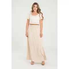 RAGGED - Falda larga stella Beige claro
