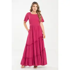 RAGGED - Vestido largo attico Rojo oscuro