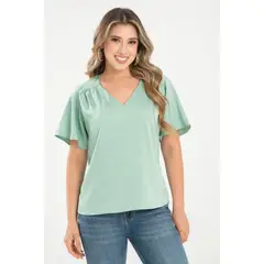 RAGGED - Blusa satin Verde porcelana