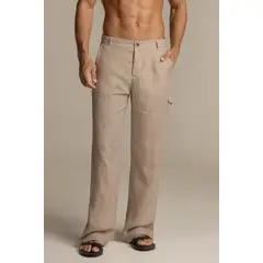 ILOT - Pantalón en lino khaki estilo carpintero PH66K61