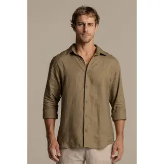 ILOT - Camisa Bora Bora en lino verde oliva Manga larga SH55V61