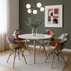 GENERICO - Comedor Arcoíris 4 Puestos Redondo Vidrio y Sillas Patchwork