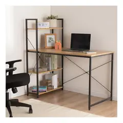 ERGONOMUS - Escritorio Moderno para Oficina en Casa con Repisas Laterales de Madera Color Marrón Claro