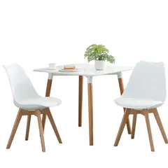 GENERICO - Comedor Cuadrado Color Blanco + 2 Sillas con Asiento Color Blancas