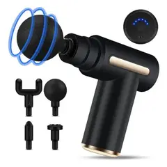 GENERICO - Pistola masajeadora para cuerpo Fascial Gun 4 Cabezales Pistola Masajeadora negro