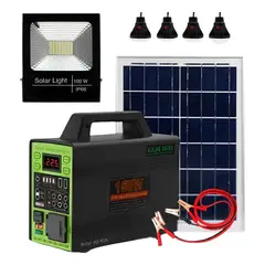 GENERICO - Kit de Energía Solar Portátil 350W con Panel Solar Batería Recargable Reflector LED y Bombillos