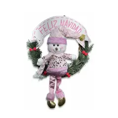 GENERICO - Corona Navideña Decorativa ¡Feliz Navidad Muñeco De Nieve Rosado