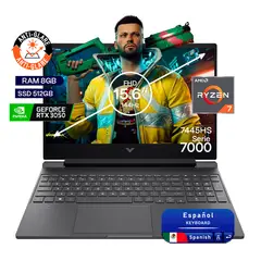 HP - Portátil Gamer Victus AMD Ryzen 7 RAM 8GB SSD 512GB RTX 3050 6GB 144Hz