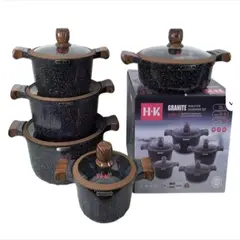 HOME - Set Ollas de Granito Marmol Antiadherente 10 Piezas Juego Premium Tapa de Vidrio Fondo de Inducción