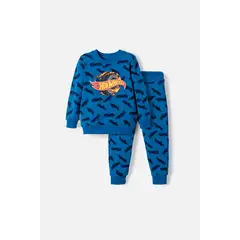 HOT WHEELS - Conjunto con pantalón largo azul para niño 2T a 6T