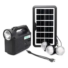 GENERICO - Kit Lampara Panel Solar Linterna + 3 Bombillas Usb Gd 8017mk Negro
