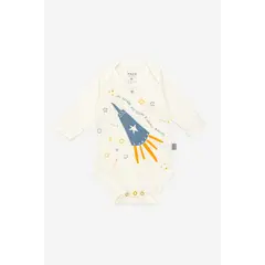 NATO - Body manga larga para bebé color blanco con estampado en cohetes y frases marca de colección La magia de ser