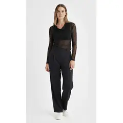 BELIFE - Blusa manga larga negra en malla para mujer