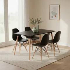 ENTRE NOS HOME - Juego De Comedor Nube Con Mesa Rectangular De Madera Negra Y 4 Sillas Negras 120x80cm