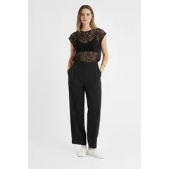 BELIFE - Camiseta manga sisa negra en encaje para mujer