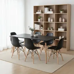 GENERICO - Juego Comedor Rectangular Sali 6 Sillas Estilo Eames Negro / Patas de Madera - Entre Nos Home