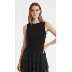 BELIFE - Camiseta manga sisa negra para mujer