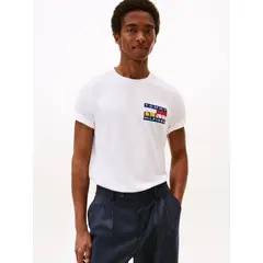 TOMMY HILFIGER - Camiseta blanca de cuello redondo con logo