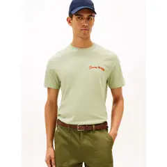 TOMMY HILFIGER - Camiseta verde de cuello redondo con logo