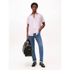 TOMMY HILFIGER - Camisa rosa de manga corta de lino