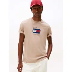 TOMMY HILFIGER - Camiseta beige de punto con logo gráfico