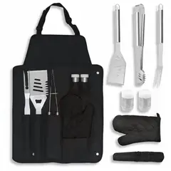 GENERICO - Set Parrilla Bbq 7 Piezas + Delantal Kit Asados Parrillero