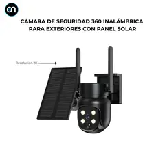 GENERICO - Cámara de seguridad inalámbrica 360° con panel solar 2k para exteriores visión nocturna sirena