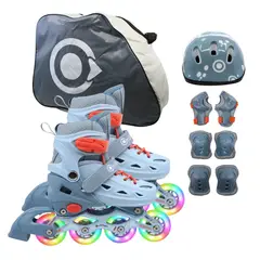 ONWHEELS - Combo infantil Patines Ajustables Adventure con llantas de luz Gris talla S 31-34
