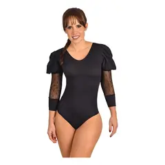 RITCHI - Body Faja Control para Mujer Escote Redondo Manga 34 con Blonda Transparente