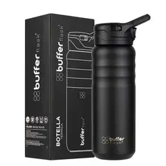 BUFFER FLASK - Termo Botella Termica 700ml Buffer Tapa Pitillo Acero Inox - Negro