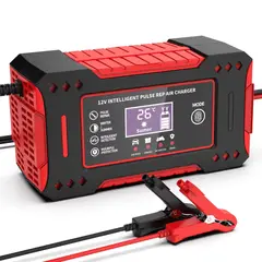 GENERICO - Cargador Inteligente de Baterías 12V 6A con Reparación por Pulsos - Rojo