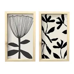 GENERICO - Cuadros Flores Abstractas Blanco y Negro set x 2 de 24 x 39 cm