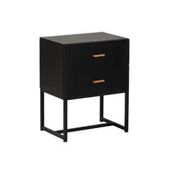 RELAN - Mesa de Noche Block con Cajones de Acero y Madera Negra