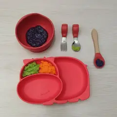 GENERICO - Vajilla Infantil Hipopotamo para Bebes con Ventosa Succión Plato + Bowl + Cubiertos Libre de BPA