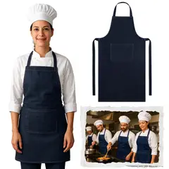 GENERICO - Delantal Denim Profesional con Bolsillo Frontal y Tiras Ajustables