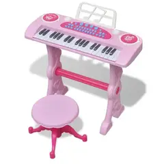 GENERICO - Piano Juguete Rosa Para Niños Con Banco A Pilas