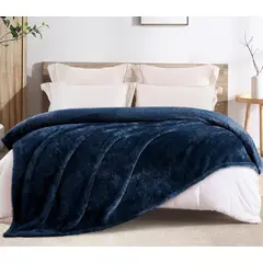 SIRENITAS - Cobija térmica sherpa 2.40x2m Cama Doble o 2 plazas Azul oscuro
