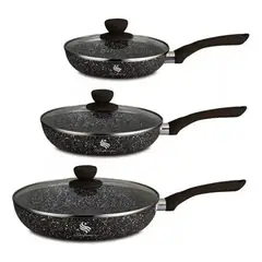 OEM - Juego Set 6 Sartenes Antiadherente Granito Marnol Cerámica Negro